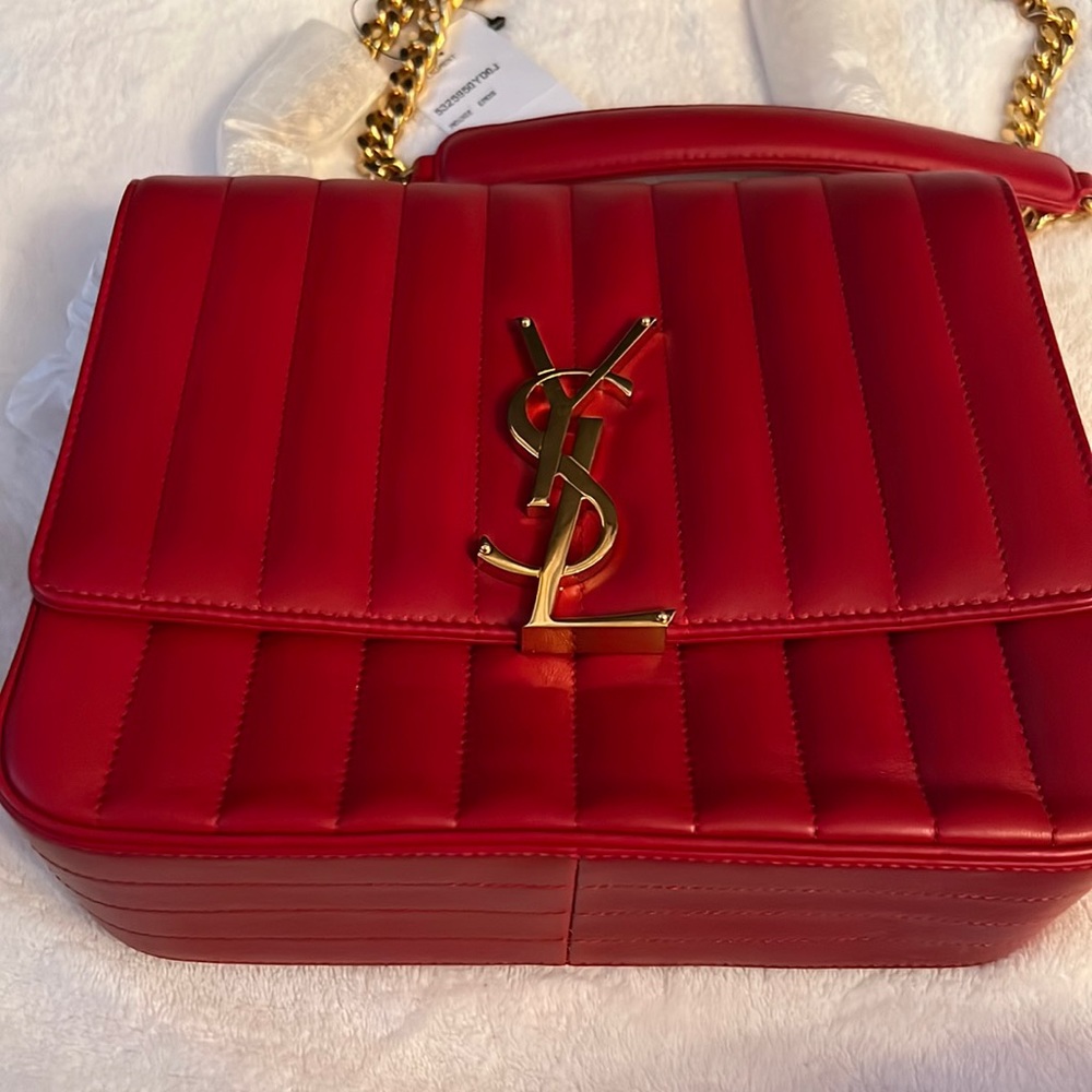 Yves Saint Laurent Red Quilted Bag with Gold Chain